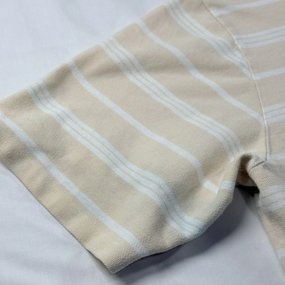 Vintage Polo Ralph Lauren Stripe Polo Shirt Mens XL Pocket USA Beige Cotton